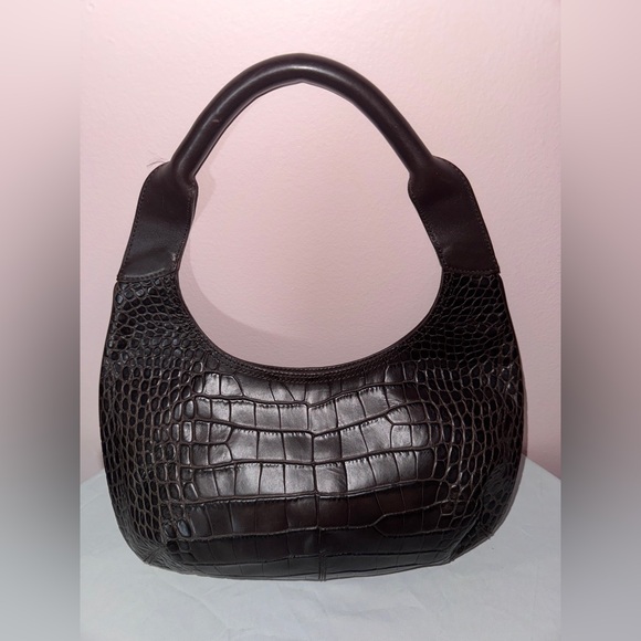SALVATORE FERRAGAMO **CROC PRINT** brown hobo bag - Picture 3 of 13